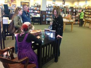 Meeting a new fan. She read Please Say Kaddish for Me with her book club. On to  From Silt and Ashes!